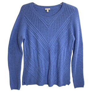 Talbots S Womens Long Sleeve Sweater Ribbed V Speckled Yarn Knit Blue Small